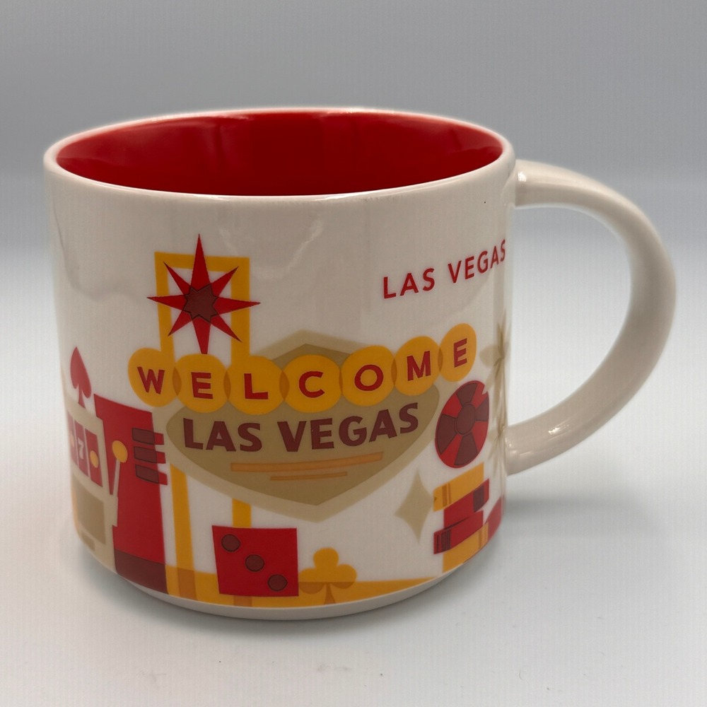 Starbucks You Are Here Las Vegas Coffee Mug 14oz 2014 Red Interior Ceramic Cup